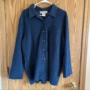 Sarah Bentley navy blue button up dress shirt